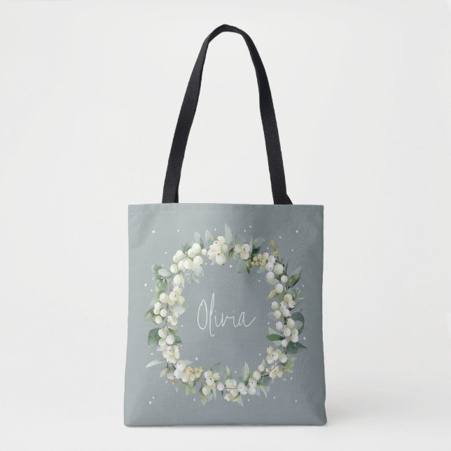 Bolsa Tote Casamento de Snowberry Verde Personalizado+Eucalyp (Frente)