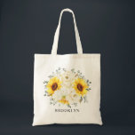 Bolsa Tote Casamento de Sunflower Ivory Peony Floral Eucalypt<br><div class="desc">O saquinho floral moderno e elegante de noiva floral de verão apresenta um buquê de hidrocoloração de girassol hydrangea & peonies em tons de rico amarelo, marfim, com folhas botânicas verdes e peludas e eucalipto. Por favor, encontre mais designs e variações na minha loja de "blisswedingpaperie". E fique à vontade...</div>