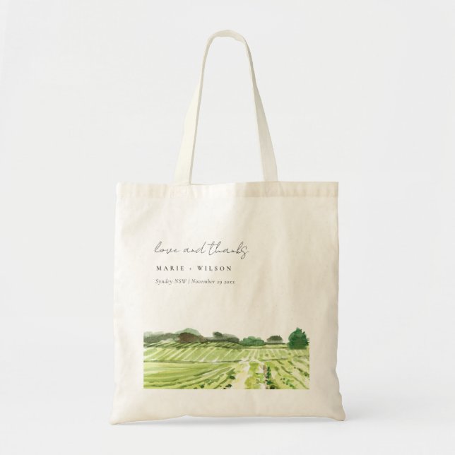 Bolsa Tote Casamento de vinhas verdes com aquarela Elegante (Frente)