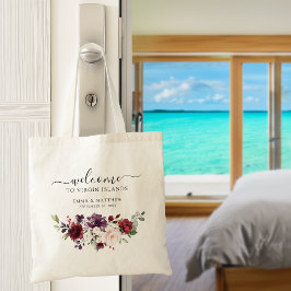 Bolsa Tote Casamento Destino Floral Borgonha Bem-Vindo