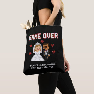 Bolsa Tote Casamento Divertido de Gamer Retrô "Game Over" em 