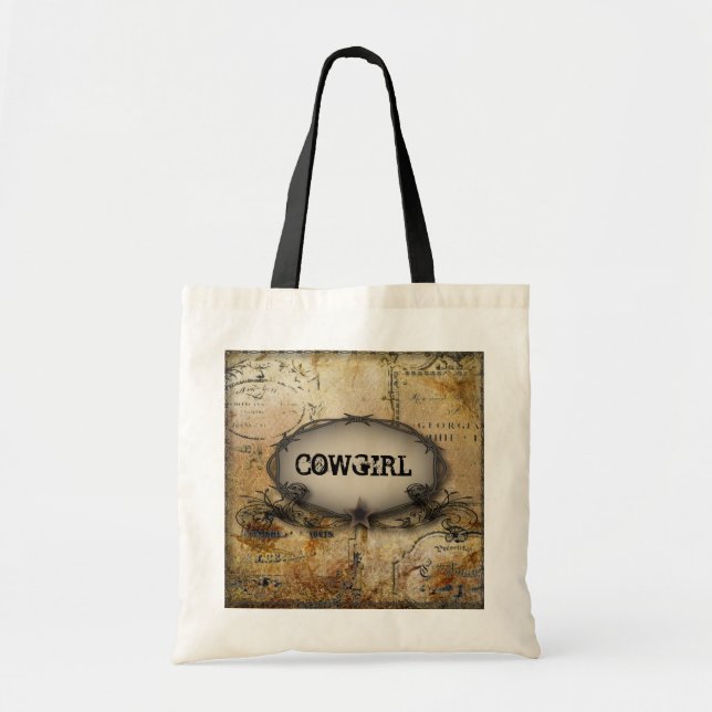 Bolsa Tote casamento do cowboy do oeste com arame farpado (Frente)