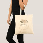 Bolsa Tote Casamento Dourado do Partido Bridal da Bridesmaid<br><div class="desc">Surpreenda sua festa de noiva com esta bela bolsa de tote com "Bridesmaid (ou outro título de festinha) em uma fonte de script e sua data de casamento moldada por um rosa branco de vintage e uma estrutura geométrica de ouro falsa. Perfeito para calçados de carregando, roupas de casamento e...</div>