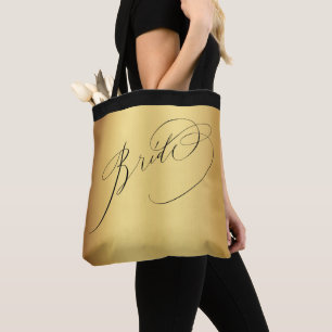 Bolsa Tote Casamento Dourado e legante de Brito de Script Pre