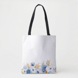 Bolsa Tote Casamento Dourado Floral Branco Dusty Blue