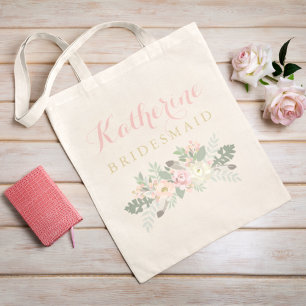 Bolsa Tote Casamento Dourado Floral de Bridesmaid Rustic