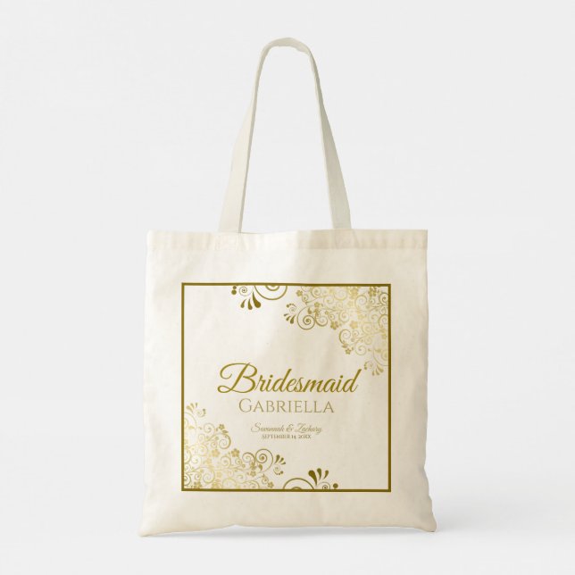 Bolsa Tote Casamento Elegante de Bridesmaid dos Amigos Dourad (Verso)