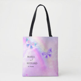 Bolsa Tote Casamento Elegante Rainbow Pink e Blue Butterfly