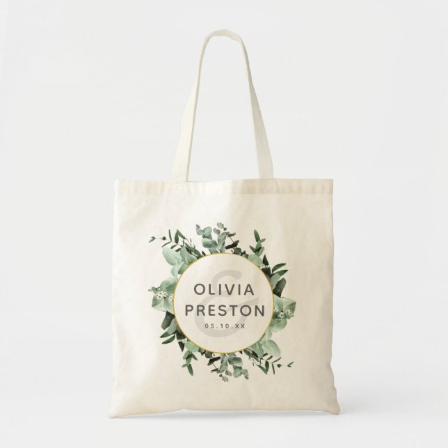 Bolsa Tote Casamento Eucalipto e Aquarela Botânica (Frente)
