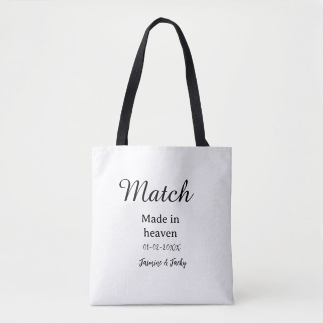 Bolsa Tote Casamento feito no céu adicionar nome data caligra (Frente)