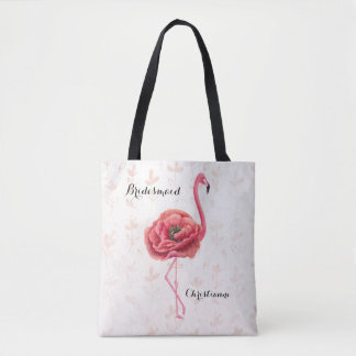 Bolsa Tote Casamento Flamingo Bridesmaid, Flor Rosa