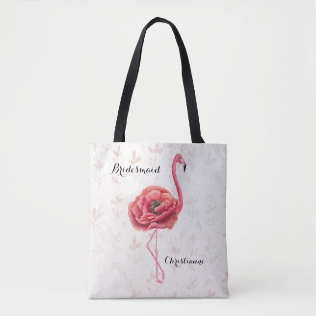 Bolsa Tote Casamento Flamingo Bridesmaid, Flor Rosa (Frente)