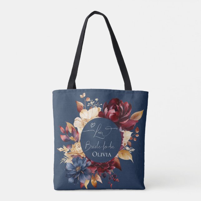 Bolsa Tote Casamento Floral Azul-Noite (Verso)