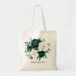 Bolsa Tote Casamento Floral Branco Eucalyptus Emerald Greener<br><div class="desc">Elegante verde-esmeralda verde-esmeralda e chá de panela botânico floral branco de marfim,  saco com rosas brancas e elegantes folhas de cor aquosa de eucalipto. Entre em contato comigo para obter ajuda sobre a personalização ou se você precisar de outro produto com este design.</div>