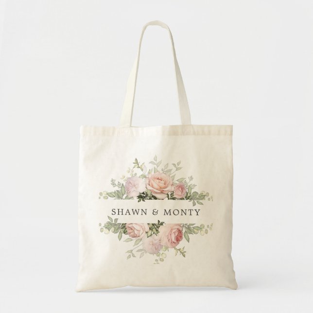 Bolsa Tote Casamento Floral Branco Rosa (Frente)