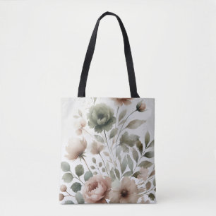 Bolsa Tote Casamento Floral com Aquarela em Oliva Empoeirado 