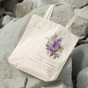 Bolsa Tote Casamento Floral de Algodão Lilac Lilac
