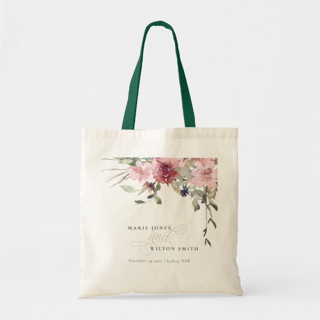 Bolsa Tote Casamento Floral de Elegante Dusky Blush Rosa Wild (Frente)