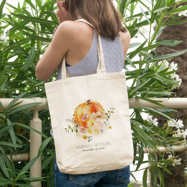 Bolsa Tote Casamento Floral de Pumpkin Branco Suave Elegante (Criador carregado)