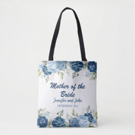 Bolsa Tote Casamento Floral de Rosas Azuis Elegante