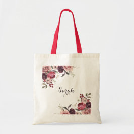Bolsa Tote Casamento Floral de Verão de Burgundy Elegante