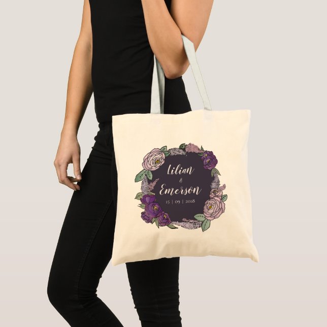 Bolsa Tote Casamento Floral e Lilac Roxo Elegante e Lavanda (Frente (produto))