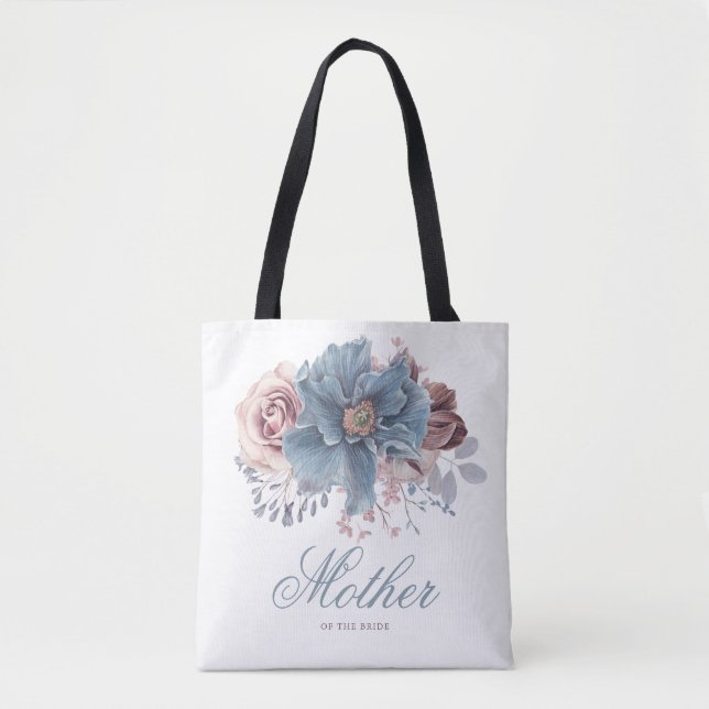 Bolsa Tote Casamento Floral Elegante Azul Poeira e Malva (Frente)
