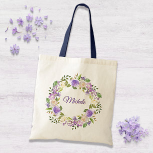 Bolsa Tote Casamento floral elegante da aguarela roxa e