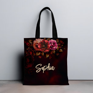 Bolsa Tote Casamento Floral Gótico Elegante Vermelho Preto Ma