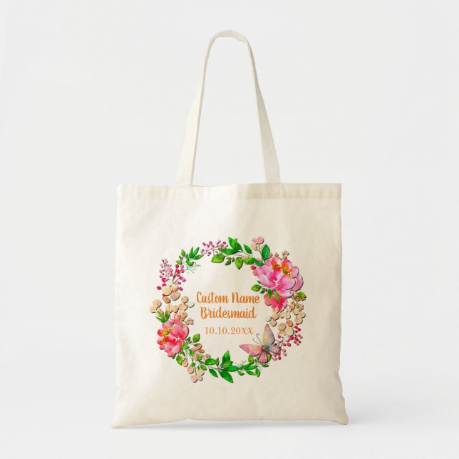 Bolsa Tote Casamento Floral Rosa-Rosa-Alcatrão de Ferro Perso (Frente)
