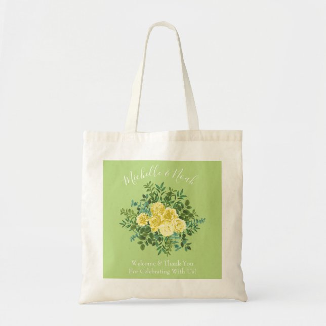 Bolsa Tote Casamento Floral Rosa Verde Amarelo-Claro (Frente)