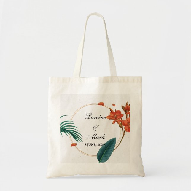 Bolsa Tote Casamento Floral Tropical Elegante (Frente)