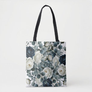 Bolsa Tote Casamento Floral Verde com Azul Escuro e Branco Mo
