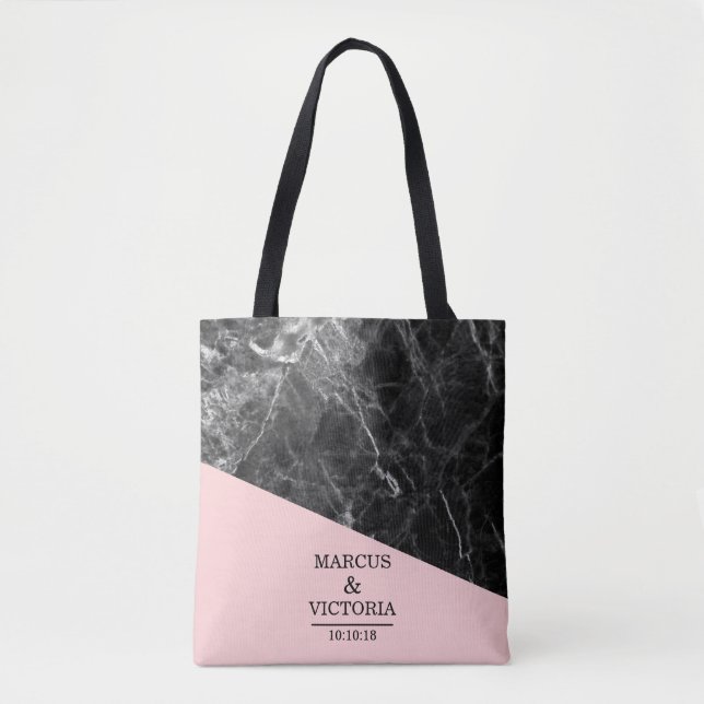 Bolsa Tote Casamento Geométrico de Black Marble (Frente)