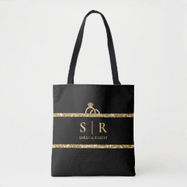 Bolsa Tote Casamento Inicial do Monograma Dourado e Luminter