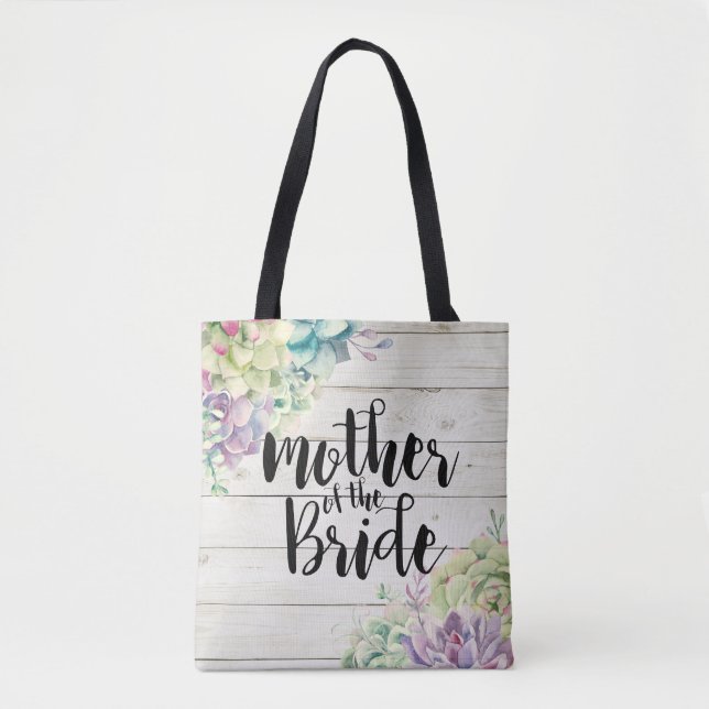 Bolsa Tote Casamento Mãe da Noiva Suculenta Madeira Rústica (Frente)