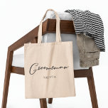 Bolsa Tote Casamento Minimalista de Chic Personalizado por pa<br><div class="desc">Este saco simples de tote de padrinho de casamento chic mostra seu nome debaixo da elegante tipografia negra. Personalize esses presentes elegantes e modernos para seus padrinhos de casamento de casamento para a despedida de solteiro.</div>