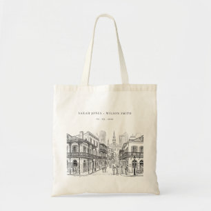 Bolsa Tote Casamento Minimalista Esboço New Orleans Louisiana