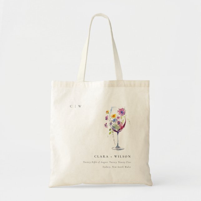 Bolsa Tote Casamento Mínimo De Vidro Floral De Vidro De Aquar (Frente)