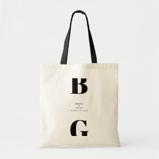 Bolsa Tote Casamento Mínimo Moderno do Monograma Negro e Bran