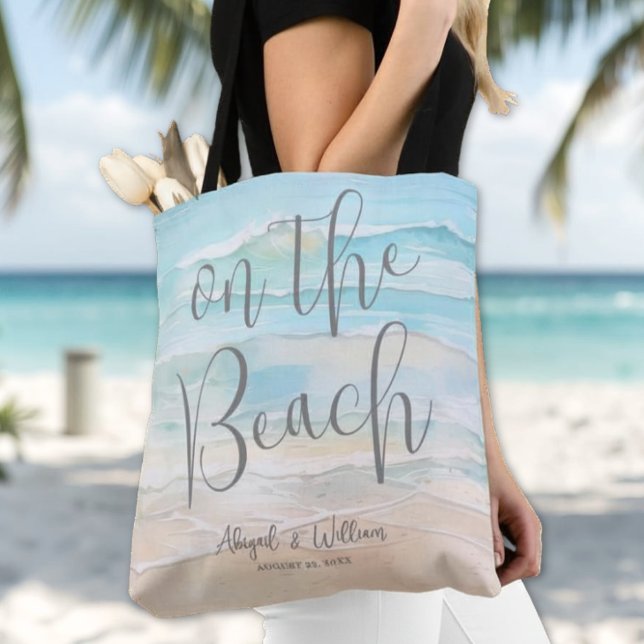 Bolsa Tote Casamento na Praia com Aquarela (Watercolor On The Beach Wedding Tote Bag)
