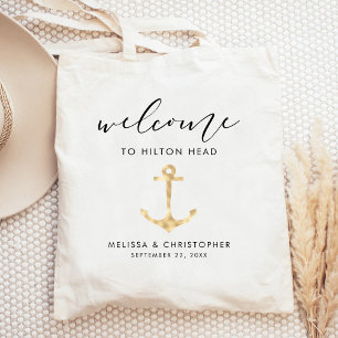 Bolsa Tote Casamento Náutico Bote Bag Dourada Bem-Vindo