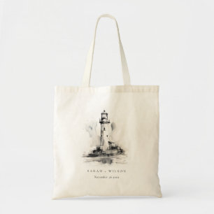 Bolsa Tote Casamento Náutico do Farol Negro e Branco