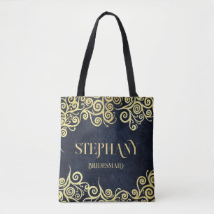 Bolsa Tote Casamento no inverno De Luxo Azul E Dourado Florei