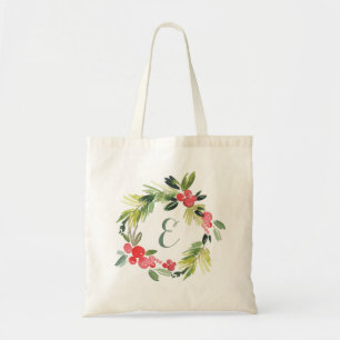 Bolsa Tote Casamento no inverno Floral Watercolor Wreath Mo