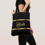 Bolsa Tote Casamento nojento de ouro negro elgant bold<br><div class="desc">Duas fitas falsas de ouro, com a palavra: noiva em um script de estilo manuscrito, letras de ouro. Cor de fundo preto elegante e eterno.</div>