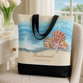 Bolsa Tote Casamento Onda do Oceano Azul Romântica & Conchas