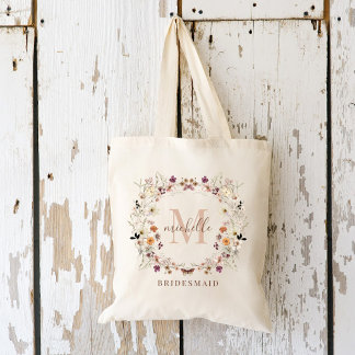 Bolsa Tote Casamento outono de flor selvagem Bridesmaid Nome