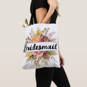 Bolsa Tote Casamento outono de Texto Floral de Bridesmaid Bur