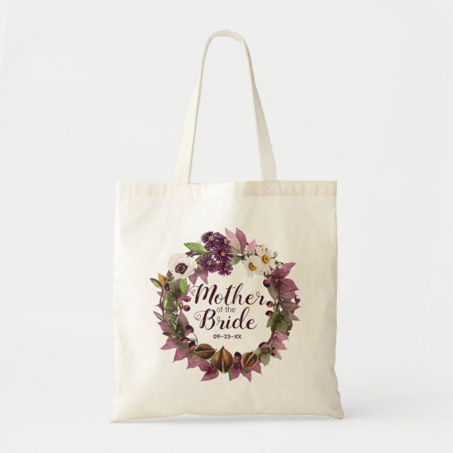Bolsa Tote Casamento outono Wreath Plum Mãe da Noiva ID465 (Frente)